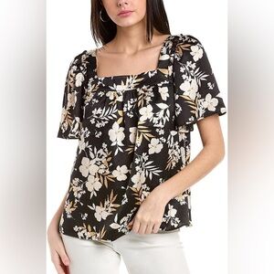 Draper James Black and Cream Floral Blouse